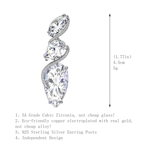 Crystal Teardrop Dangle drop Earrings for Women S925 Sterling Silver posts Cubic Zirconia Rhinestone Birthstone Statement Formal Earrings Fashion Jewelry gifts for women Mom Her3