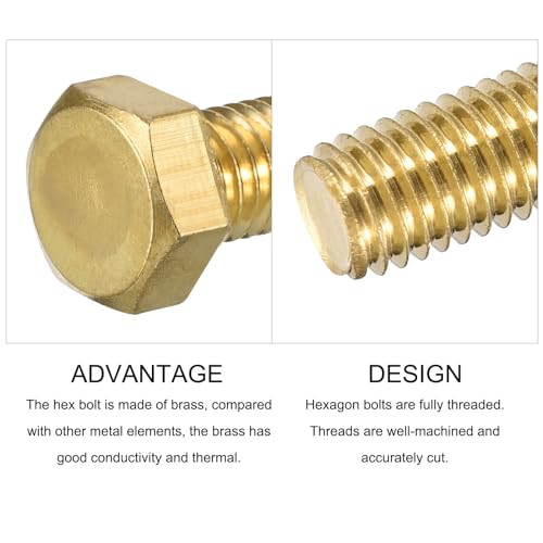 Image of METALLIXITY Hex Head Screw Bolt (1 /2-13x3) 1Pcs, Brass Fully Threaded Solid Brass Hex Bolts Machine Screws - for Machinery Repair