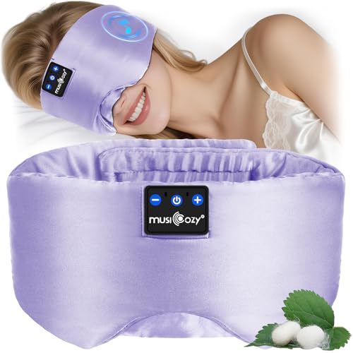 MUSICOZY Sleep Mask Headphones,100% Natural Mulberry Silk Eye Mask with Bluetooth Headphones for Luxury Sleep in Total Darkness,Perfect Headphone for Sleeping, Travel & Meditation,Insomnia