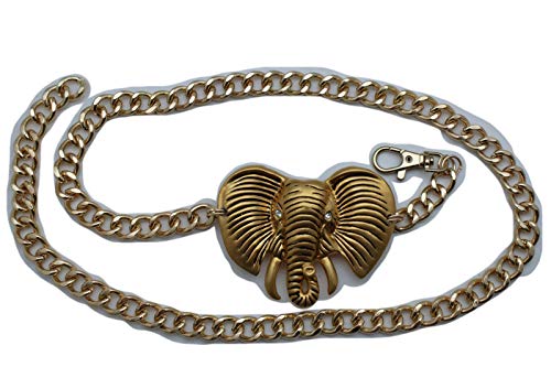 Women's Fashion Chain Belt - High Hip Waist with African Elephant Charm Plus Size M L XL, Gold