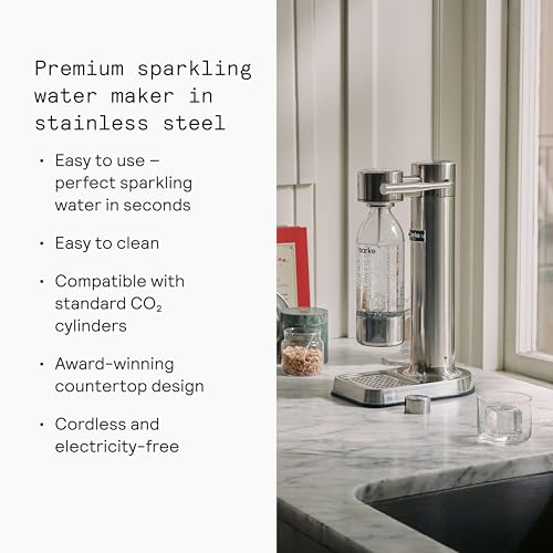 Image of Aarke Carbonator 3 - Premium Sparkling Water Maker, Stainless Steel | Stainless Steel, Cordless Soda Maker for Home, Carbonated Water Machine, BPA-free PET Bottle Included