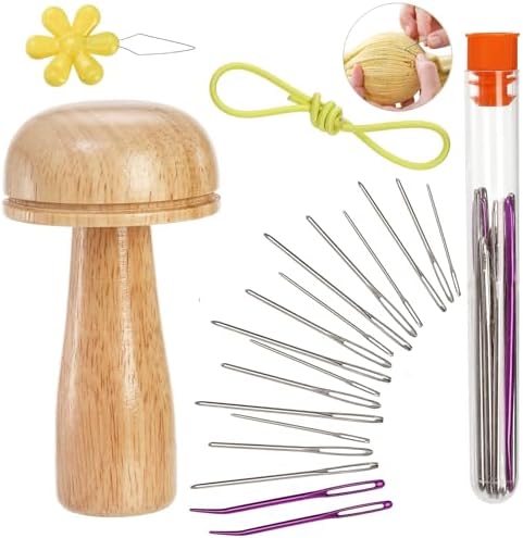 ZOOFOX Darning Mushroom for Socks, Sock Darning Kit with Large Eye Sewing Needles, Sewing Kit for Socks, Hats, Pants, Sweaters Repair Stitching and Crafting Projects