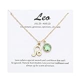 TGOLM 14k Gold Plated Leo Sign August Birthstone Created-peridot Crystal Necklace for Women Birthday Gift