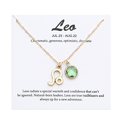 TGOLM 14k Gold Plated Leo Sign August Birthstone Created-peridot Crystal Necklace for Women Birthday Gift