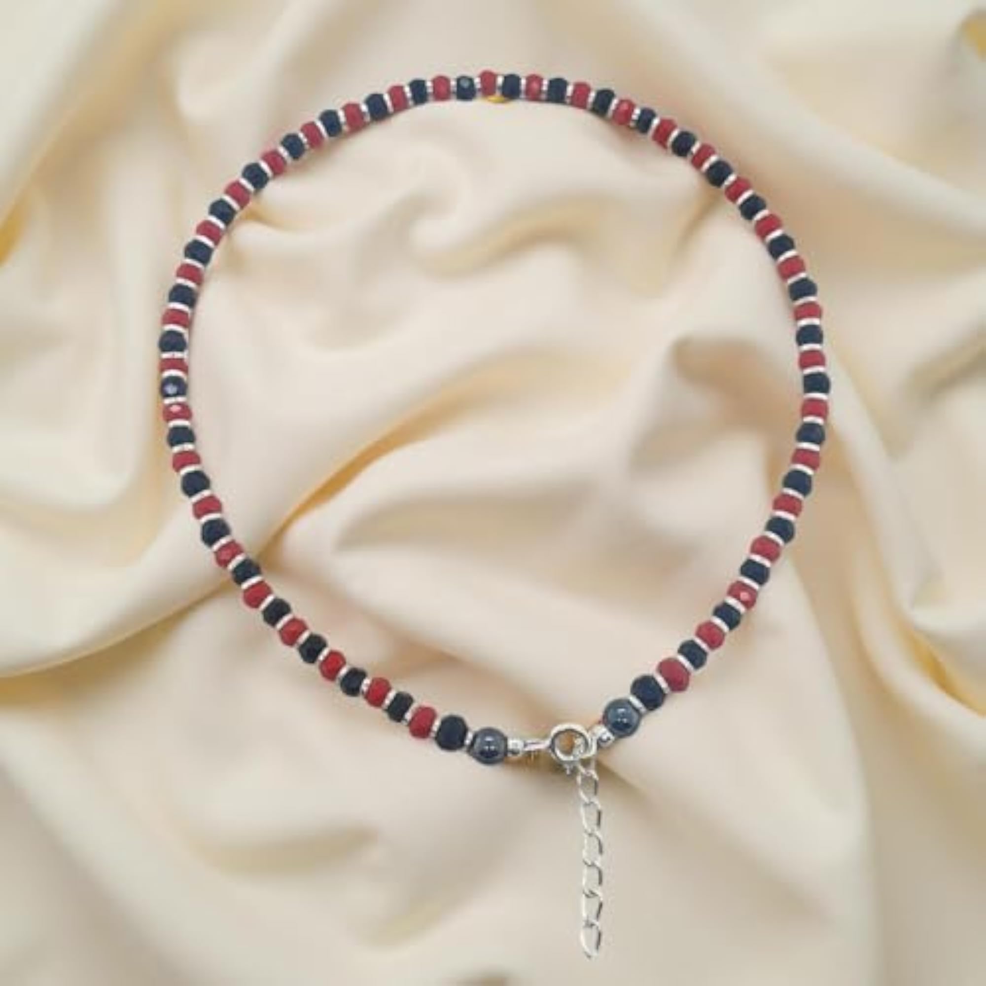 925 Sterling Silver Nazariya Anklet with Red Black & Silver Beads
