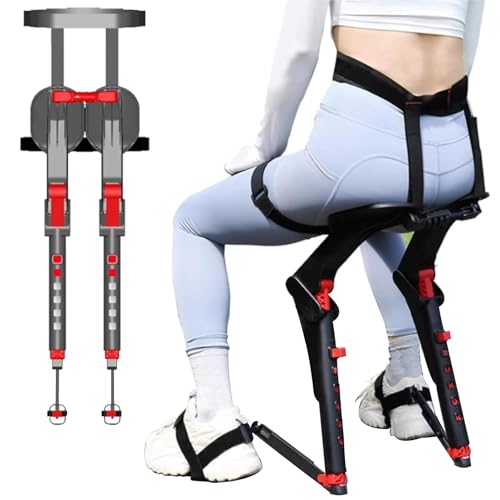 Silla Portátil Asiento Invisible Deportivo De Exoesqueleto, Silla Invisible Ajustable Sin Silla Asiento Ligero De Ergonomía Piernas Portátil 5 Engranajes Ajustables, Soporta Hasta 150 Kg (Red)
