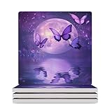 Juego de posavasos cuadrados de cerámica con diseño de luna llena sobre el océano, con base de corcho antideslizante, protección de mesa para el hogar, cocina, bar