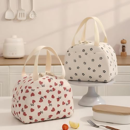Image of SVH Thermal Lunch Tote Bag for Women & Kids | Reusable Corduroy Insulated Lunch Carrier with Spacious Storage, Front Pocket & Zipper for Daily Use (Corduroy Flower)