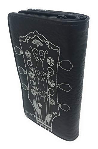 Shag Wear Guitar Head Large Wallet for Women and Teen Girls Vegan Faux Leather Black 7"2