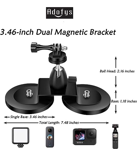 ADOFYS Magnetic Action Camera Mount, Super Magnetic Heavy-Duty Alloy Suction Cup Mount with Adapter 1/4-20 for GoPro Compatible with Hero 11/10/9/8/Max and Other Action Camera 3 41PFB4nG3+L