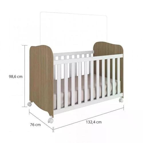 Quarto de Bebê Completo com 1 Berço Americano Uli 1 Cômoda 4 Gavetas Junior Móveis Peroba Branco/car