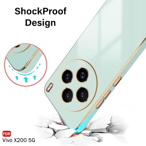 Image of TheGiftKart Luxurious Golden-Plated Back Cover Case for Vivo X200 5G | Raised Lips for Camera & Screen Protection | Shockproof Design | Stylish Back Cover Case for Vivo X200 5G (TPU, Green)