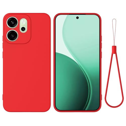 HWPIVOX Case for Oppo Reno 15 Pro Max 5G, Silicone Protective Phone Case for Oppo Reno 15 Pro Max 5G with Silicone Lanyard, Slim Thin Soft Shockproof Cover Red