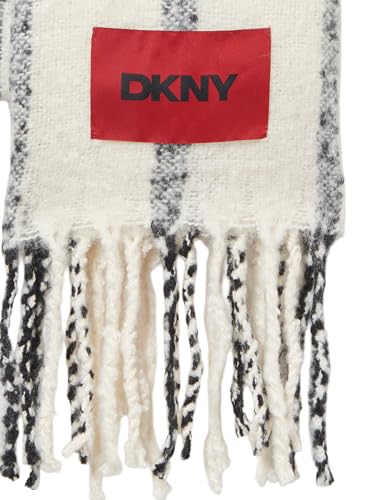 DKNY womens Plaid Fluffy Blanket Scarf With Eyelash Fringe3