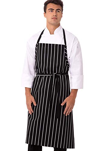 Extra lungo (94 cm) Chef Works B248 Premium tessuto grembiule, a righe, colore: Nero/Bianco