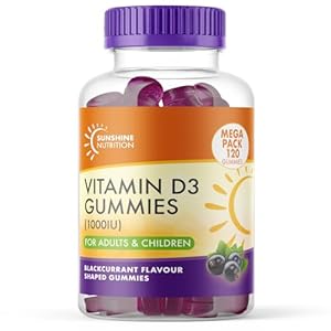 Vitamin D 120 Gummies for Adults and Children – Contains 1000IU (25ug) VIT D3 Supplement for Immune Support – Easy Take Very Tasty Blackcurrant Flavour – 4 Month Supply
