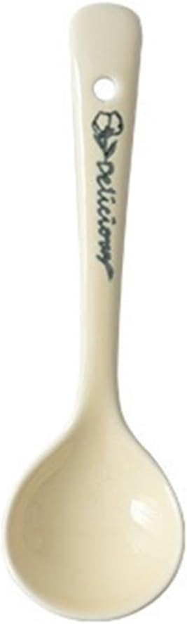 Soup Spoon 5.9 Inch small Ceramic Spoons Asian Chinese Korean Japanese Ramen with Hole, Set of 4 Ice Cream Scoop(B)