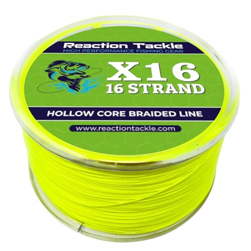 Image of Reaction Tackle Hollow Core Braided Fishing Line - 16 Strand Splice Ready Braid for Knotless Leader Connections, Freshwater and Saltwater Trolling and Offshore