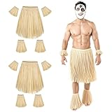 Wildarms Disfraz de carnaval tropical hawaiano, paquete de 2, falda de hoja ajustable para fiestas en la playa, Halloween y eventos temáticos, Pajita natural con tinte, Talla única