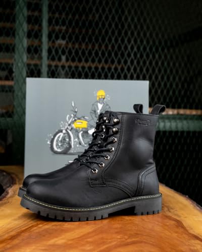 Image of Trip Machine Company Premium Leather Men's Motorcycle Riding Boots - Derby | 3 Point Protection | Ankle, Toe & Heal Protectors | CE Certified | Light Weight | Anti Slip Sole | Lifestyle Boots