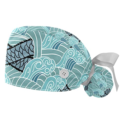 Chapeaux bouffants anti-transpira​tion JDEZ : casquettes de travail ajustables vagues dragon