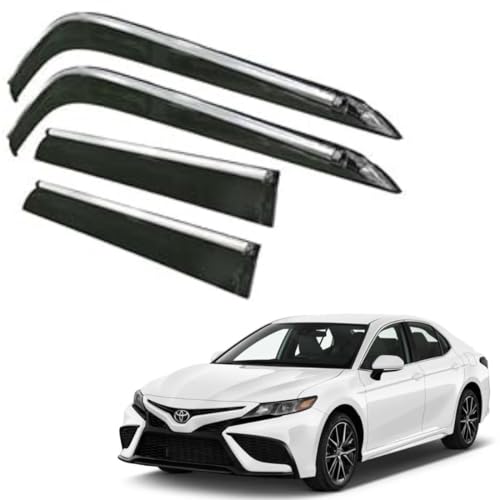 Image of CAR SAAZ Side Door Visors for Camry (2024-Present)(Set of 4Pcs)|Smoke Finish Chrome Lined Rain Guards, Polycarbonate