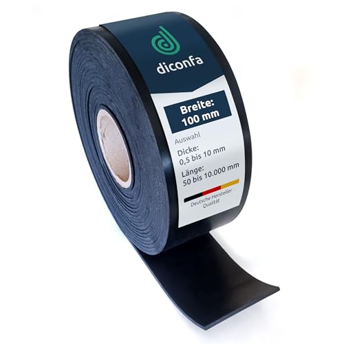 diconfa Gummistreifen 100mm 10cm BREIT - WÄHLBAR: Dicke: 0,5 bis 20mm - LÄNGE: 0,05 bis 10m - Auswahl: 1000mm (100cm) lang, 0,5mm stark - Gummimatte Meterware schmal Gummiunterlage Gummiplatte