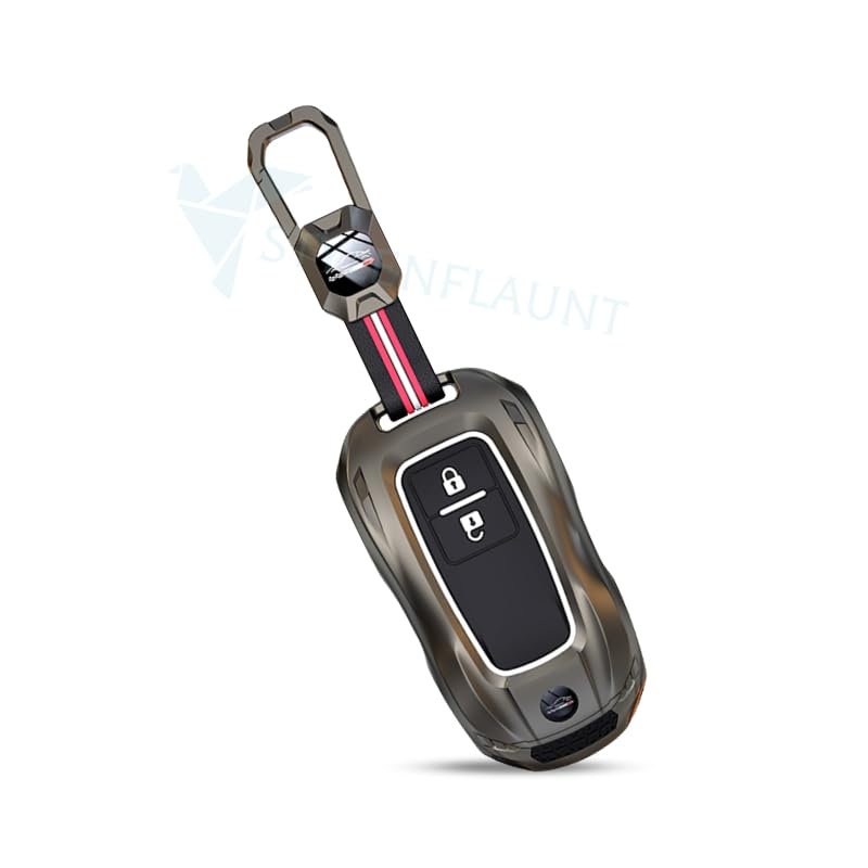 Image of Racer Series Car Key Cover Compatible with Toyota Hyryder, Glanza, Taisor | 2 Button Smart Key Case | Premium Waterproof Metal Soft Silicone Key Shell with Keychain