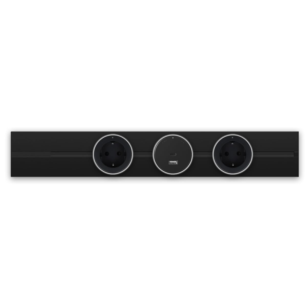 Ciabatta elettrica con 2 prese Schuko e 1 presa di ricarica USB-A/C, sistema di guida
