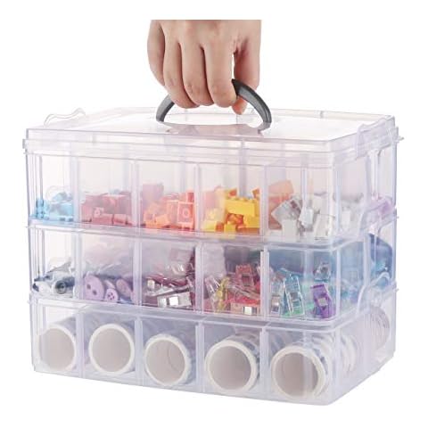 Anstore Sortierbox mit Tragegriff, Plastik Aufbewahrungsbox, Stapelbare Sortierboxen Schmuckkästchen für Die Organisation von Nähfäden, Spulen, Perlen, Schmuck, Kunst & Handwerkzubehör, 3 x 10 Fächer Cover