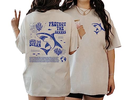Protect The Sharks Save The Ocean Shirt - Respect The Locals Shark Ocean Conservation T-Shirt L Sand