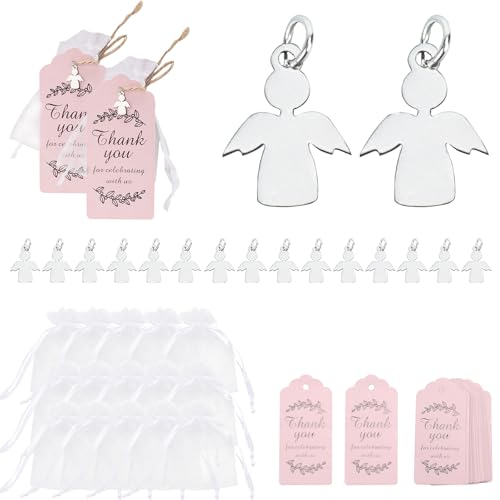 NAHUAA 15 peças presentes anjo da guarda presentes convidados casamento porta-chaves com etiquetas casamento e sacos de organza porta-chaves anjo da guarda comunhão para o Natal festa comunhão
