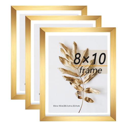 Hogaryo Set of 3 8x10 Picture Frame Gold can Display 5x7 Picture with Mat on the Wall