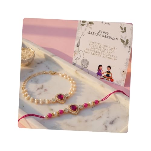 Image of I Jewels Designer Kundan Pearl Bhaiya Rakhi With Roli Chawal for Brother /Bro /Men with Rakshabandhan Card