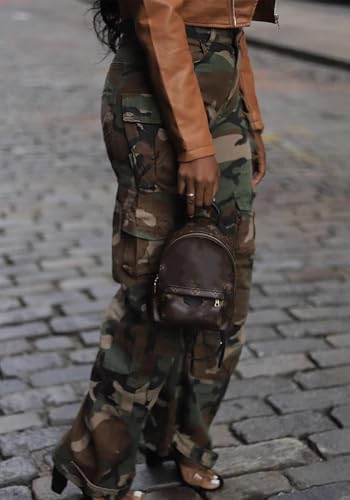 HuiSiFang Women Baggy Camo Cargo Pants Casual Wide Leg Camouflage Army Fatigue Loose Pants with Pockets4