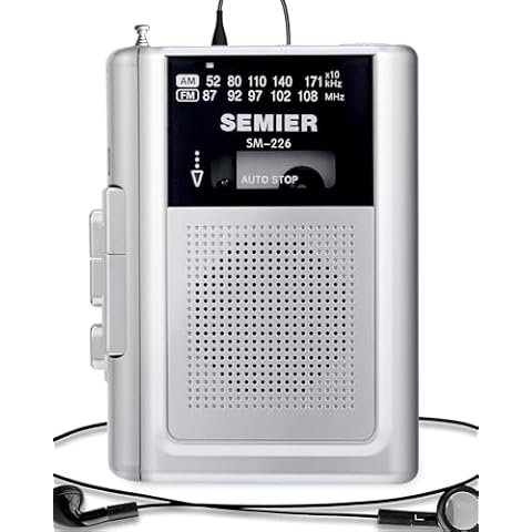 SEMIER Cassette Recorder Player Walkman with AM FM, Compact Vintage Cassette Tape Player with Big Speaker, Earphone Jack, Removable Clip, Microphone Recording, Powered by DC or AA Battery Cover