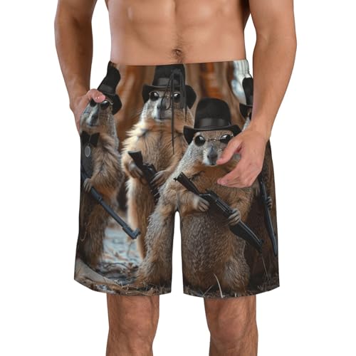 Men's Quick Dry Swim Shorts Cute Groundhogs Mafia Gangsters Funny Beach Trunks with Pockets