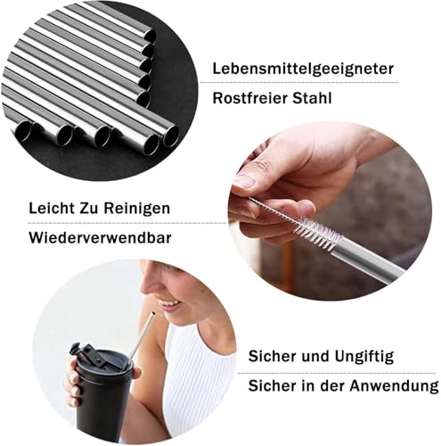 FLEXNOVA 8 Stück Edelstahl Strohhalme, 30cm, Wiederverwendbar, Reinigungsbürsten, Perfekt für 30oz/40oz Becher, Hochwertiges 304 Edelstahl Material, Lebensmittelecht und Giftfrei