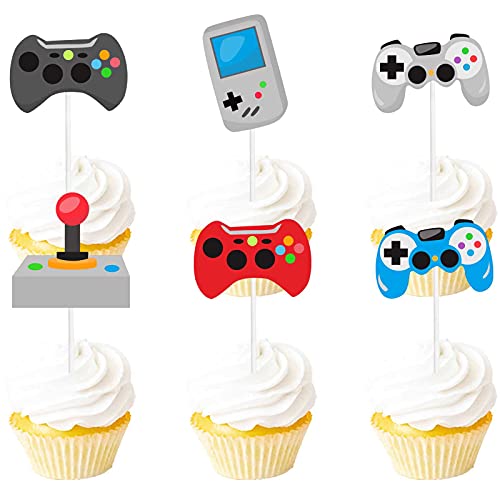 18Pcs Glitter Dessert Cupcake Topper Colorful Teenager Video Game Controller Theme Decor Supplies Baby Shower Boys Girls Happy Birthday Decorations #TOP18