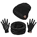 TAGVO Tricotés Ensemble d'hiver Bonnet écharpe Gants d'écran Tactile 3 en 1, Doublure Molleton Doux Bonnet tricoté Chaud Cache-Cou Extensible Gants tactiles à 3 Doigts pour Homme Femme