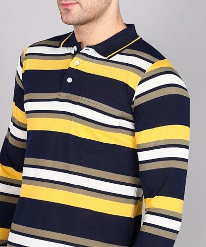 Image of INKKR Polo Neck Full Sleeve Striped Men's Tshirt