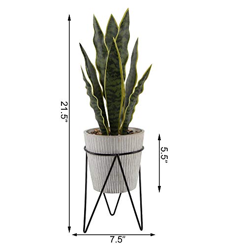 Flora Bunda Artificial Plant 1.8 FT H Snake Plant in Gray Needle Cement Pot in Black Metal Weld Stand, Fake Sansevieria, Dracaena trifasciata, Mother-in-law's Tongue w/Rocks