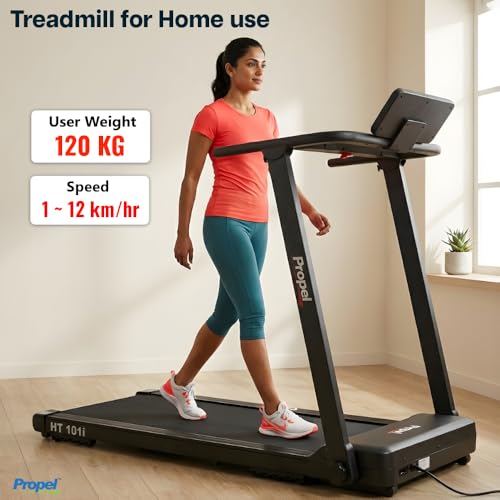 Image of Propel HT 101i Extra Wide Foldable Treadmill - 4HP Peak Motor, 120 kg Max Weight, 12 km /h Speed, 2- Level Manual Incline, Bluetooth Enabled Speakers, Anti-Skid Belt, Easy Assembly
