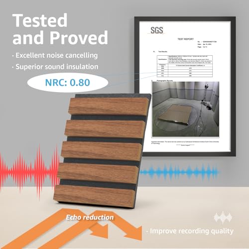 Image of Art3d 6-Pack Soundproof Wood Slat Wall Panels, 94.5 x 7.9 Inch, Walnut