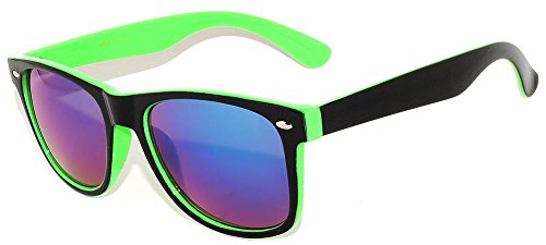 Black & Green – Two Tone Vintage Sunglasses Mirrored Blue Lens Retro