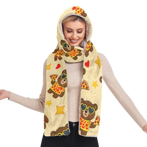 Bonnet d'hiver chaud à capuche femme écharpe gants intégrés 3 en 1