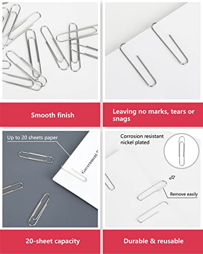 Paperpal Jumbo Paper Clips Smooth, 300 Large Paperclips (3 Boxes Of 100 Each), Paperclips For Office School & Personal Use, Daily Diy, 2" Silver Paper Clips Jumbo Size #TOP3