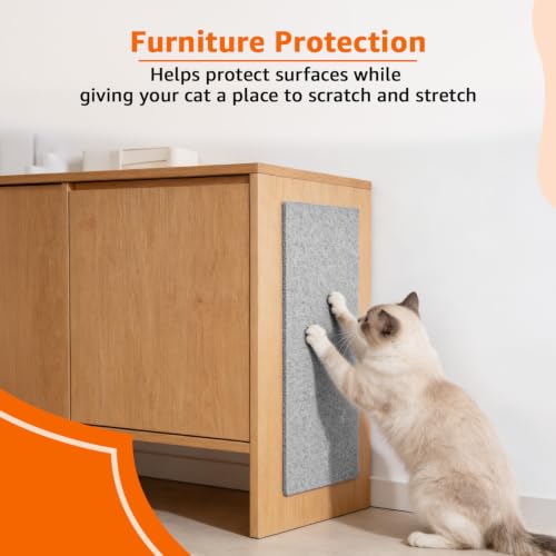 Image of Amazon Basics Cat Scratch Pad | Adhesive Scratching Mat for Cats | Protects Furniture, Walls & Sofa | Cuttable Design with Fixing Nails | Reusable & Easy Care| Grey | 40L x 100W x 1H cm