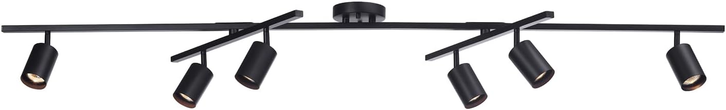 59463 6-Light Track Lighting, Matte Black Finish, Center Swivel Bars, Adjustable Heads, Dimmable, GU10 Base, Modern Industrial Design