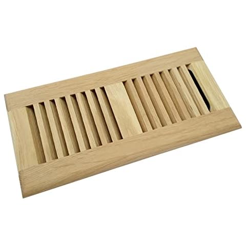 Homewell White Oak Wood Floor Register, Drop in Vent, 4x10 Inch with Damper, Unfinished Cover